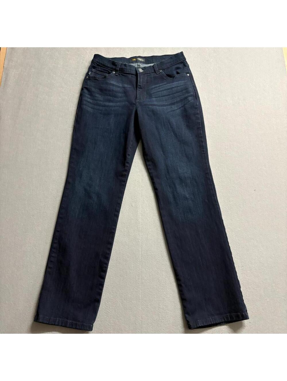 Lee Relaxed Fit Straight Leg Jeans Womens 10 Medium Dark Wash Blue Mid Rise